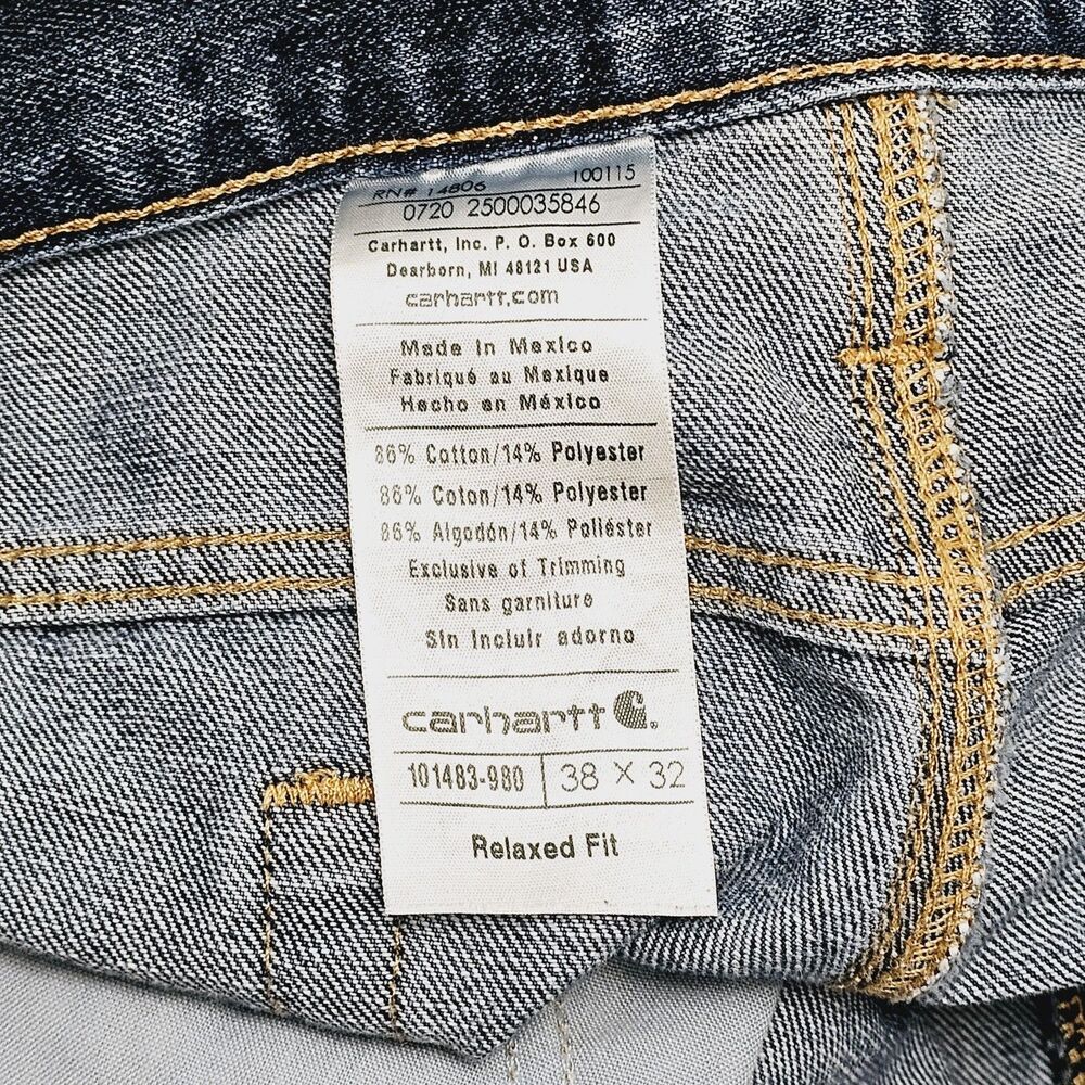 Carhartt Jeans Mens 38X30 Relaxed Fit Denim Blue Workwear Rugged Utilitarian - Picture 6 of 6